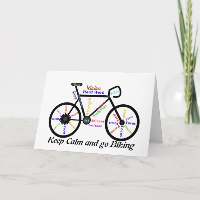 Keep Calm and go Biking, with Motivational Words Card (Front)