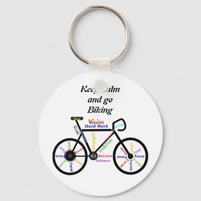 Keep Calm and go Biking, with Motivational Words Key Ring (Front)