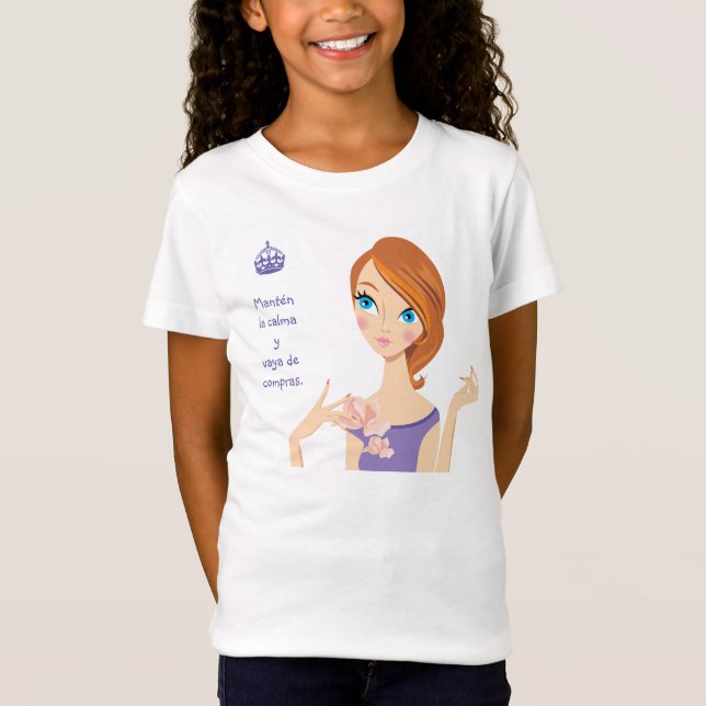 Keep Calm and Go Shopping Purple Cartoon Girl T-Shirt (Front)