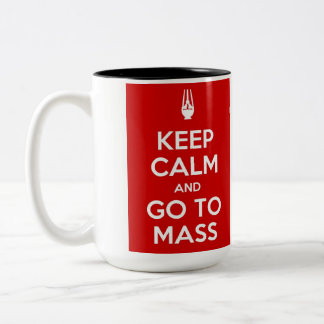 Keep Calm and Go to Mass Two-Tone Coffee Mug