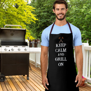 Keep Calm and Grill On Distressed Black Apron