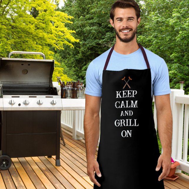 Keep Calm and Grill On Distressed Black Apron (Creator Uploaded)