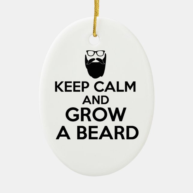 Keep Calm and Grow a Beard Ceramic Tree Decoration (Front)