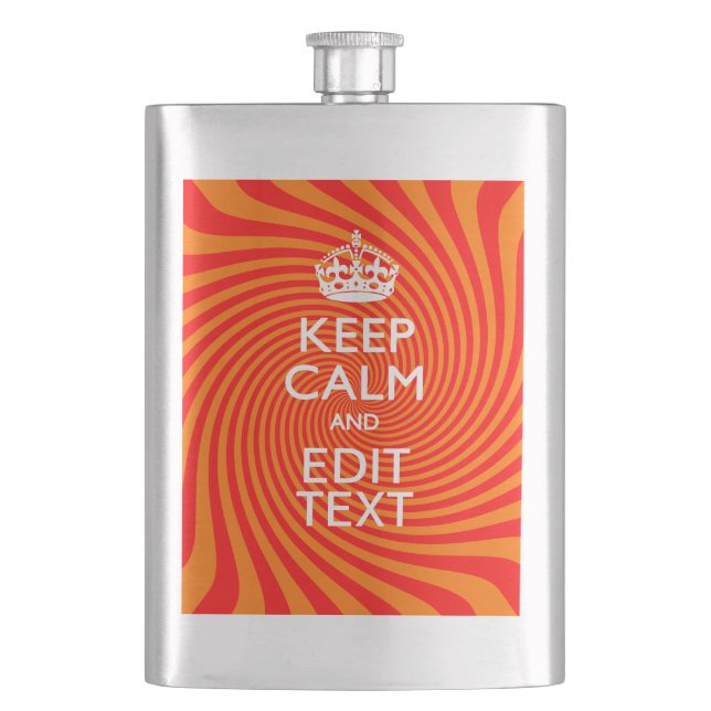 Keep Calm And Have Your Text Orange Swirl Hip Flask (Front)