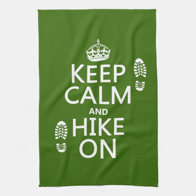 Keep Calm and Hike On (any background colour) Tea Towel (Vertical)