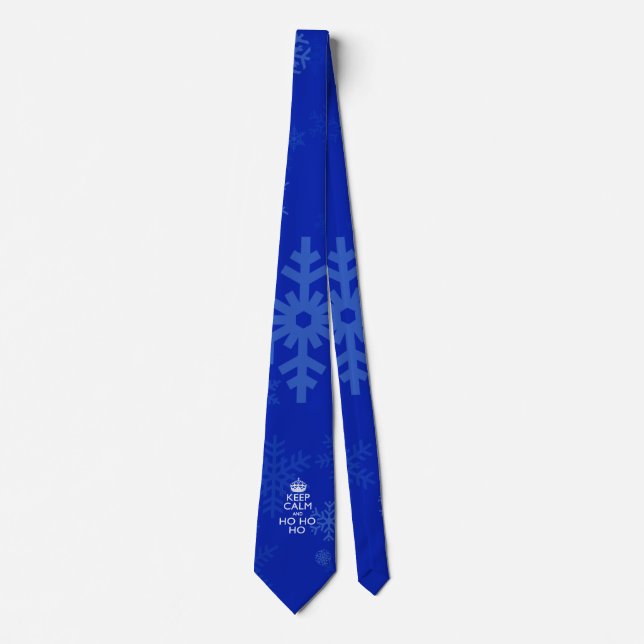 Keep Calm And Ho Ho Ho on Blue Snowflakes Tie (Front)