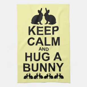 Keep Calm and Hug a Bunny Kitchen Towel (Yellow)