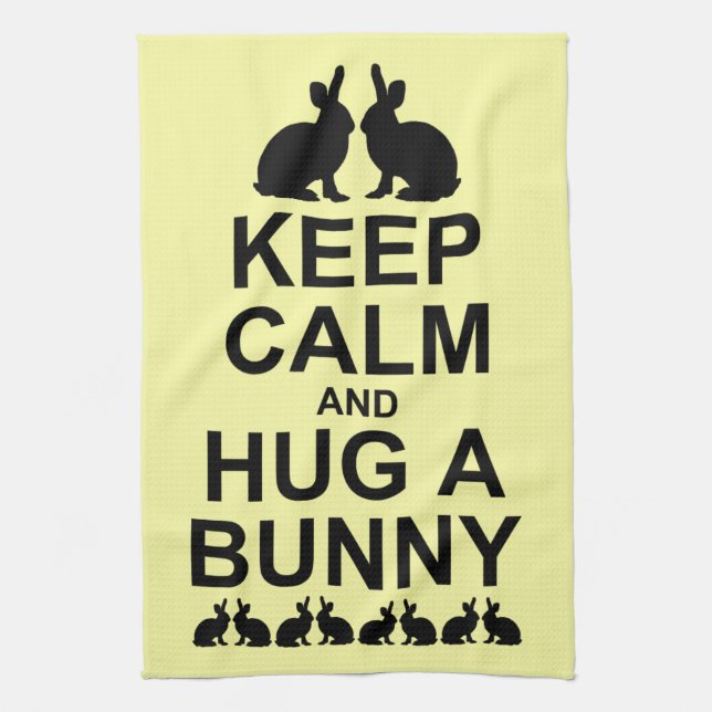 Keep Calm and Hug a Bunny Kitchen Towel (Yellow) (Vertical)