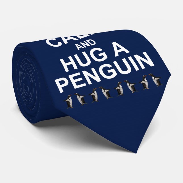 Keep Calm and Hug a Penguin Tie (Navy) (Rolled)