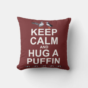 Keep Calm and Hug a Puffin Pillow (Burgundy)