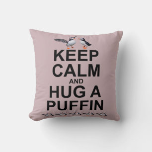Keep Calm and Hug a Puffin Pillow (Dusty Pink)