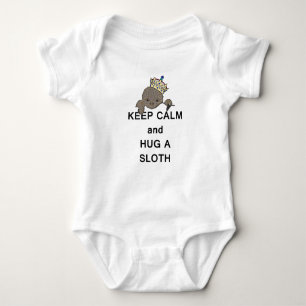 Keep Calm and Hug a Sloth with Crown Meme Baby Bodysuit