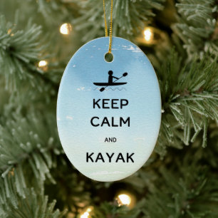 Keep Calm and Kayak with Name Date Ceramic Tree Decoration