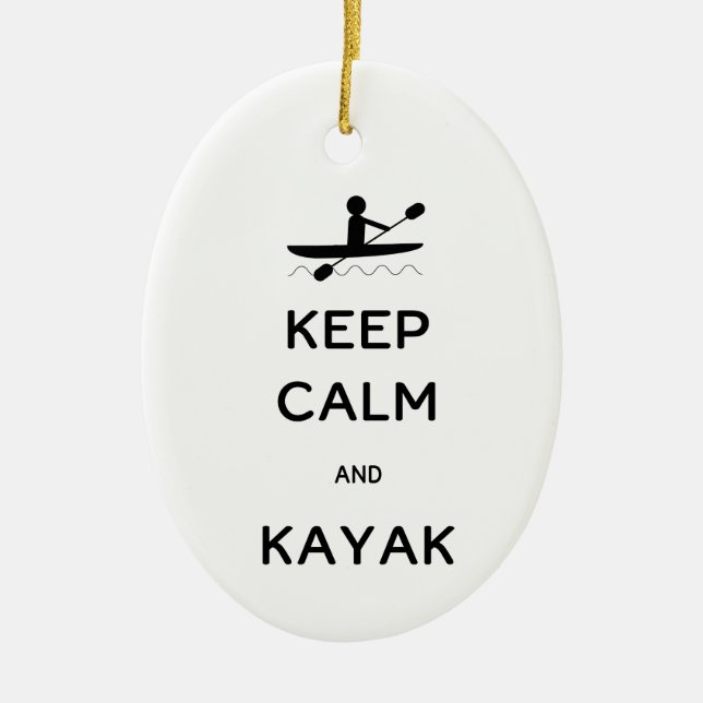 Keep Calm and Kayak with Name Date Ceramic Tree Decoration (Front)