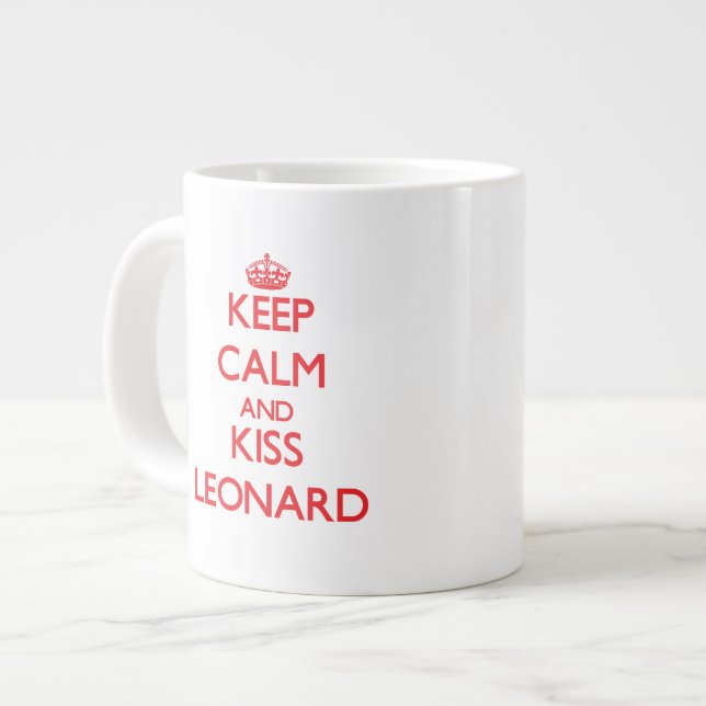 Keep Calm and Kiss Leonard Large Coffee Mug (Front Left)