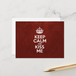 Keep Calm and Kiss Me, Red Leather, Crown Postcard