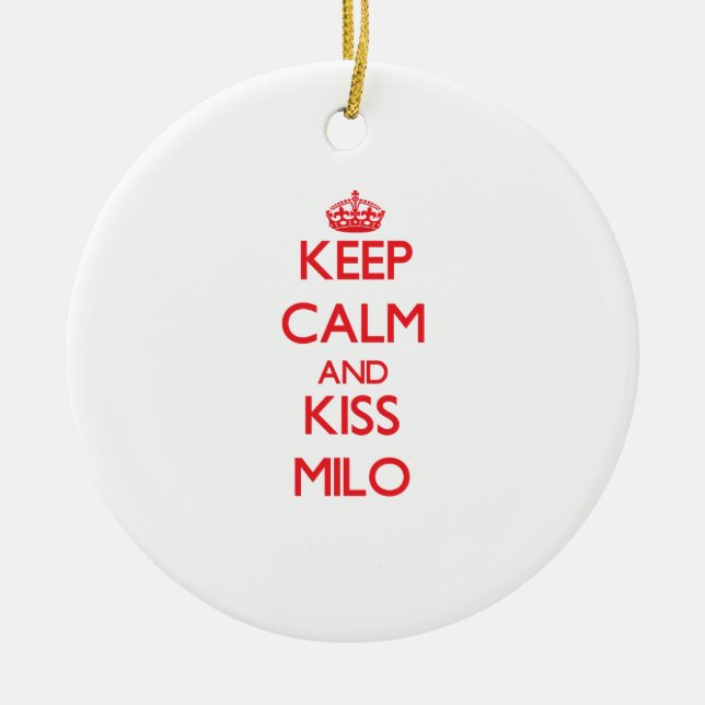 Keep Calm and Kiss Milo Ceramic Tree Decoration (Front)