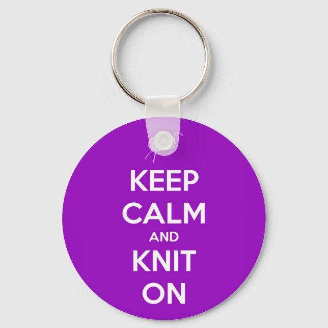 Keep Calm and Knit On Fuschia Key Ring (Front)