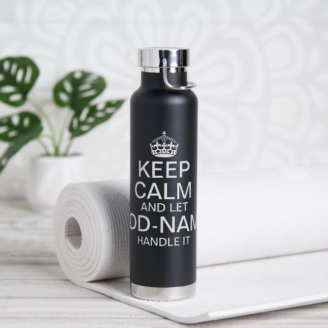 Keep Calm and Let "add name" handle it personalise Water Bottle (Yoga)