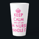 Keep calm and let an RN nurse handle it funny big Latte Mug<br><div class="desc">Keep calm and let an RN nurse handle it funny big Latte Mug. Create your own personalised 'Keep calm and carry on' parody. Modern typography template with pink crown. Nursing gift ideas for friends, family, registered nurse, RN, nursing school graduate, doctor, medic, emergency responder, rescue personnel, co worker, colleague, boss,...</div>