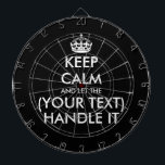 Keep calm and let (custom text) handle it funny dartboard<br><div class="desc">Keep calm and let (custom text) handle it funny Dart Board. Personalised keep calm and carry on dartboard. Personalise with your own funny parody. Fun Birthday gift idea for kids and adults. Trendy wall decor ideas for home, pub, car, cafe, restaurant, man cave, office and other places to relax. Modern...</div>