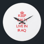 Keep Calm and live in Iraq Large Clock<br><div class="desc">Use the search tool at my store to find other Iraq merchandise. Keep Calm and live in Iraq products available on tshirts, sweatshirts, kids shirts, infant onsies, stickers, magnets, and much more Iraq clothing fully customisable to your specifications. If you like what you see, please link to my store (www.zazzle.com/worldcityshirts)...</div>