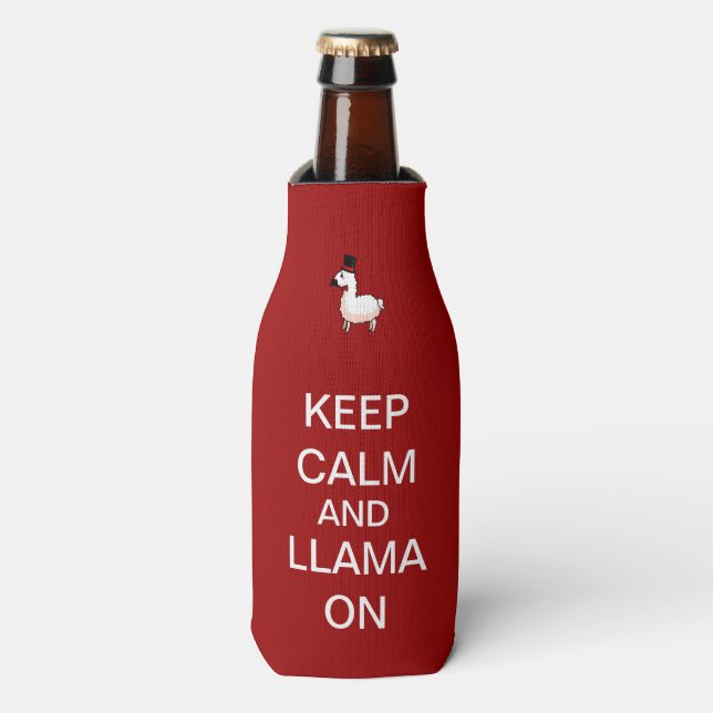 Keep Calm and Llama On Bottle Cooler (Bottle Front)