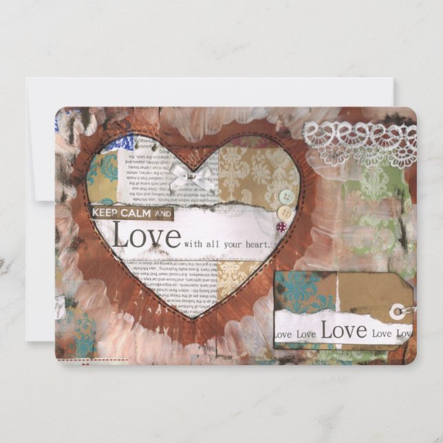 Keep Calm and Love, Card, Inviatation, heart, lace (Front)