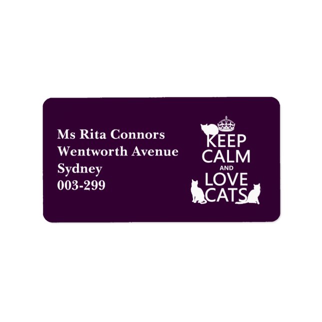Keep Calm and Love Cats (in any colour) Label (Front)