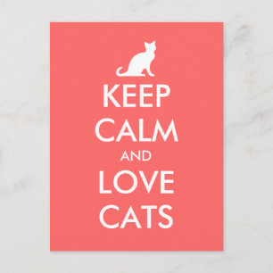 Keep calm and love cats postcard   Coral pink