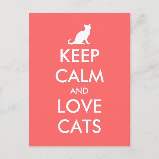 Keep calm and love cats postcard | Coral pink (Front)