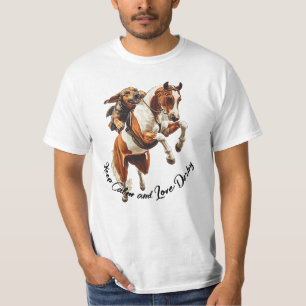 Keep Calm and Love Derby. Stylised horses and ride T-Shirt