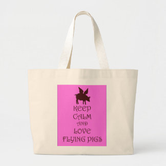 Keep Calm and Love Flying Pigs fantasy print Large Tote Bag