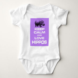 Keep Calm and Love Hippos Hippotamus Design Purple Baby Bodysuit
