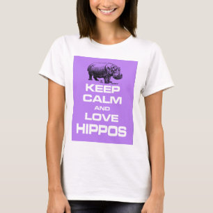 Keep Calm and Love Hippos Hippotamus Design Purple T-Shirt