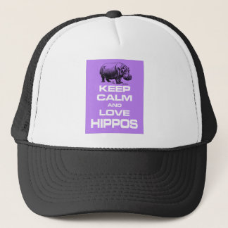 Keep Calm and Love Hippos Hippotamus Design Purple Trucker Hat
