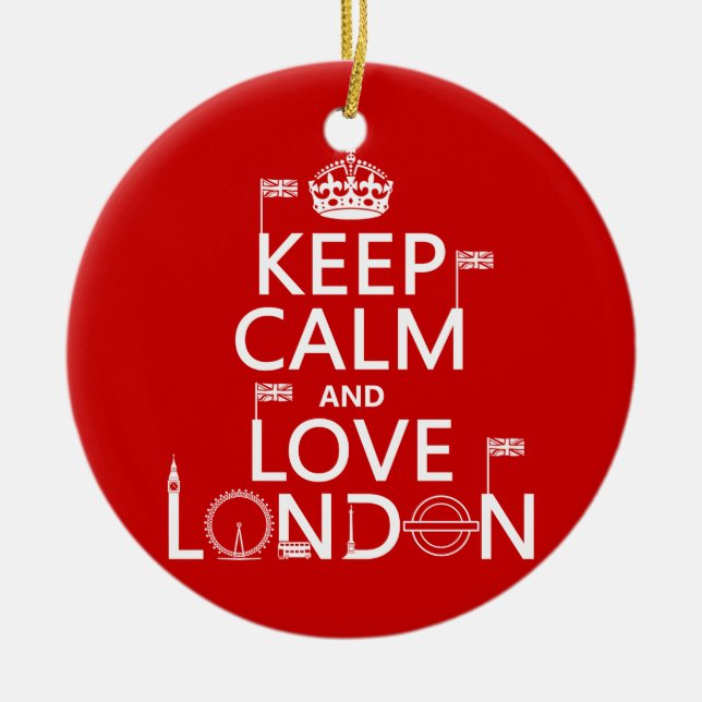 Keep Calm and Love London Ceramic Tree Decoration (Front)