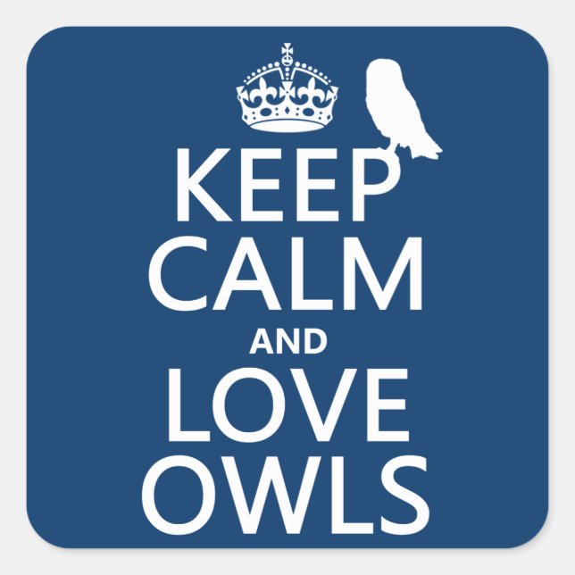 Keep Calm and Love Owls (any colour) Square Sticker (Front)