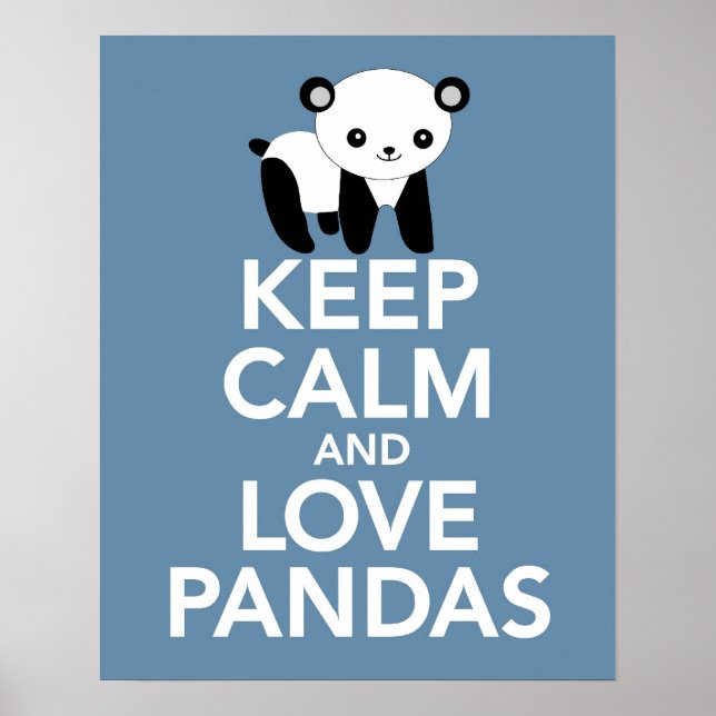 Keep Calm and Love Pandas print or poster on blue (Front)