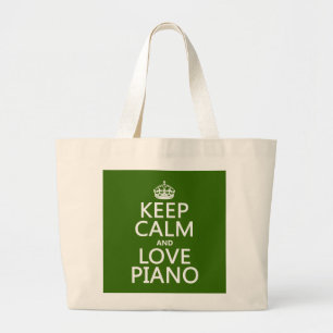 Keep Calm and Love Piano (any background colour) Large Tote Bag