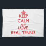 Keep calm and love Real Tennis Tea Towel<br><div class="desc">Use the search tool at my store to find other Real Tennis merchandise. Keep calm and love Real Tennis products available on tshirts, sweatshirts, kids shirts, infant onsies, stickers, magnets, and much more Real Tennis clothing fully customisable to your specifications. If you like what you see, please link to my...</div>