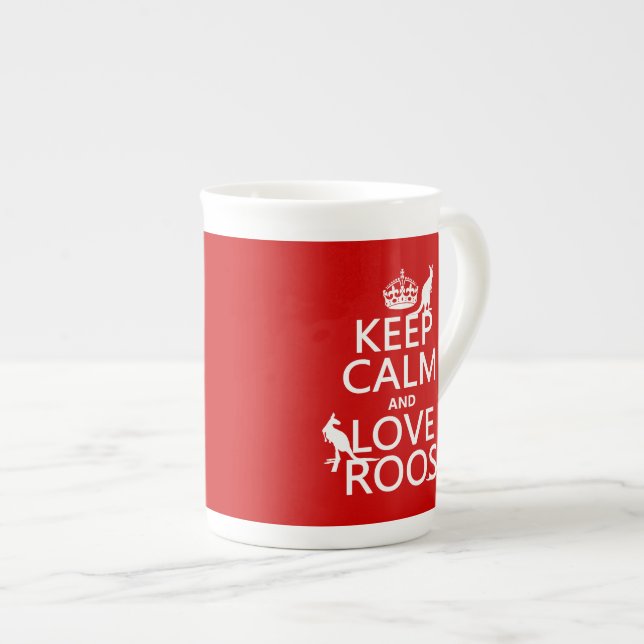 Keep Calm and Love Roos (Kangaroos) Bone China Mug (Front Right)