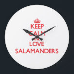 Keep calm and love Salamanders Large Clock<br><div class="desc">Use the search tool at my store to find other Salamander merchandise. Keep calm and love Salamanders products available on tshirts, sweatshirts, kids shirts, infant onsies, stickers, magnets, and much more Salamander clothing fully customisable to your specifications. If you like what you see, please link to my store (www.zazzle.com/animalshirtstore) or...</div>