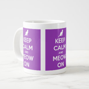 Keep Calm and Meow On Purple Large Coffee Mug