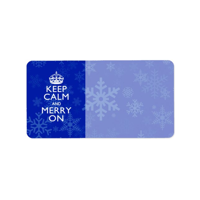 Keep Calm And Merry On Blue Snowflakes Label (Front)