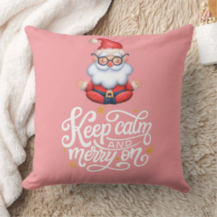 Keep Calm And Merry On Funny Santa In Retro Pink Cushion