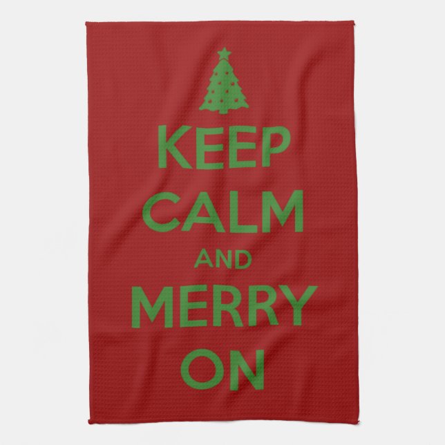 Keep Calm and Merry On Red and Green Tea Towel (Vertical)