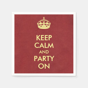 Keep Calm and Party On Ivory on Red Kraft Paper Napkin