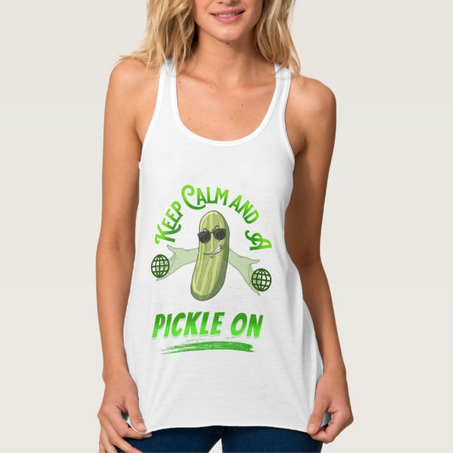 Keep Calm and Pickle On Pickleball T-Shirt Singlet (Front)