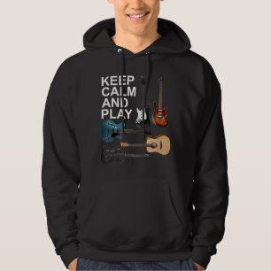 Keep Calm And Play Acoustic Bass Electric Guitars Hoodie